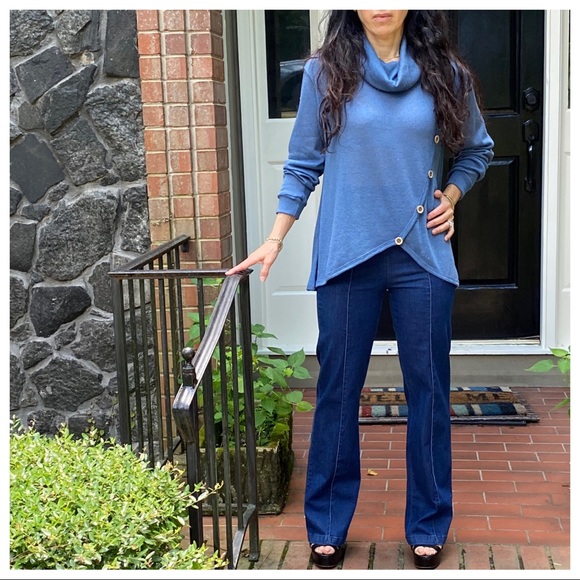 chic side button trim cowl neck knit tunic - Picture 11 of 13